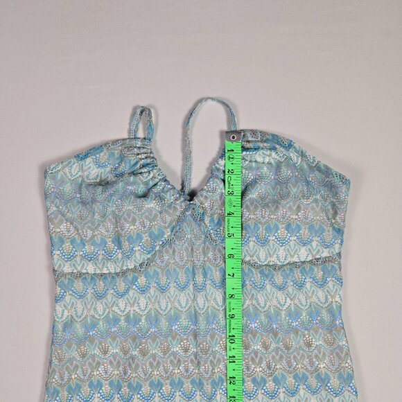 Wild‎ Fable Maxi Halter Dress M Blue Geometric Open Back Tie Slit Y2K Boho Chic - Picture 10 of 15